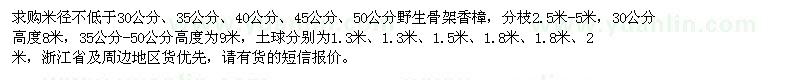 求购米径不低于30、35、40、45、50公分野生骨架香樟