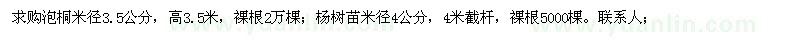 求购泡桐3.5公分，杨树苗4公分