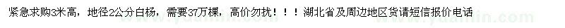 求购3米高，地径2公分白杨