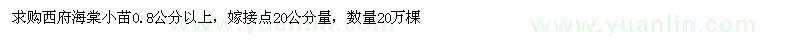 求购西府海棠小苗0.8公分以上