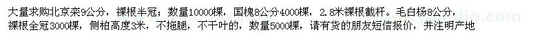 求购北京栾9公分，国槐8公分，毛白杨8公分