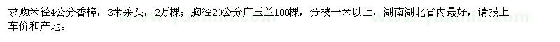 求购米径4公分香樟，胸径20公分广玉兰