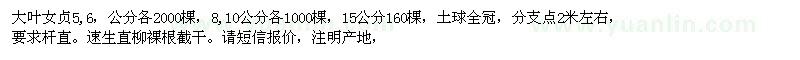 求购5,6,8,10,15公分大叶女贞，4公分速生直柳