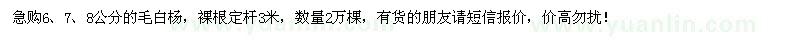 求购6、7、8公分毛白杨2万棵