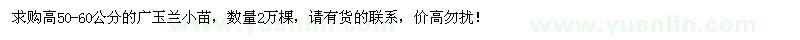 求购高50-60公分广玉兰小苗2万棵