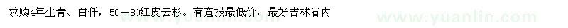 求购4年生青、白仟，50－80红皮云杉