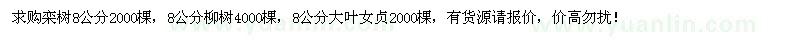 求购8公分栾树、柳树、大叶女贞