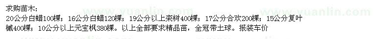 求购20公分白蜡、16公分白蜡、19公分以上栾树