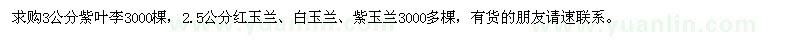 求购3公分紫叶李，2.5公分红玉兰、白玉兰、紫玉兰