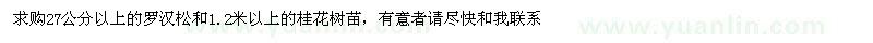 求购27公分以上罗汉松和1.2米以上桂花树苗