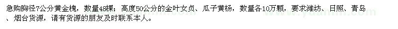 求购胸径7公分黄金槐、金叶女贞、瓜子黄杨