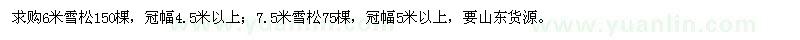 求购6米、7.5米雪松