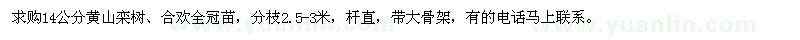 求购14公分黄山栾树,合欢全冠苗