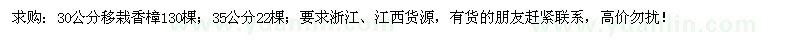 求购30、35公分移栽香樟