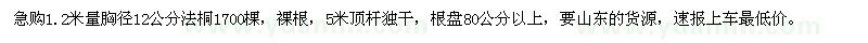 求购胸径12公分法桐1700棵