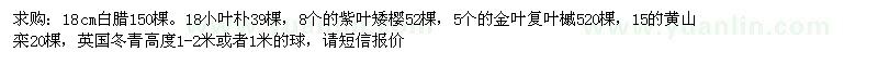 求购白腊、黄山栾、复叶槭、小叶朴、紫叶矮樱