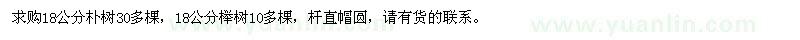 求购18公分朴树、榉树