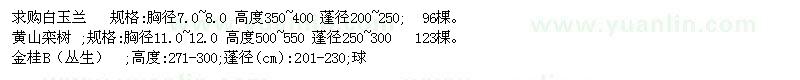 求购白玉兰、黄山栾树、金桂