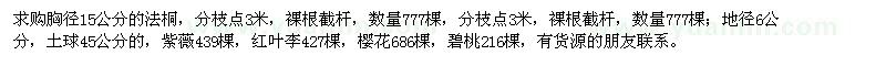 求购法桐、紫薇、红叶李