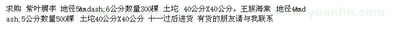 求购紫叶稠李、王族海棠 