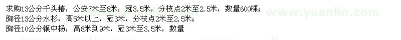 求购千头椿、水杉、银中杨