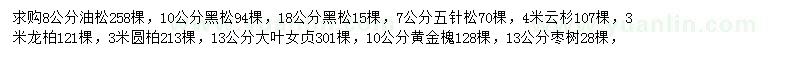 求购油松、黑松、五针松等