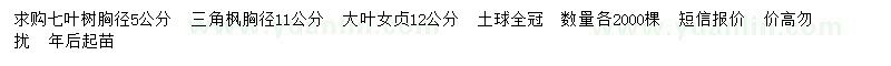 求购七叶树、三角枫、大叶女贞