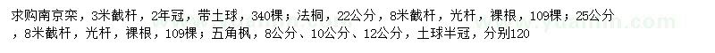 求购南京栾、法桐、五角枫等