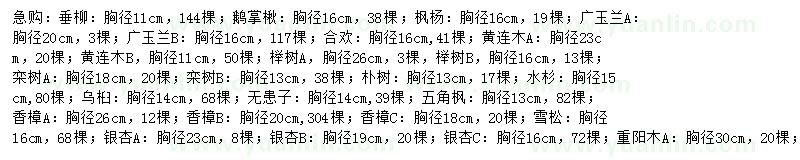 求购垂柳、鹅掌楸、枫杨等