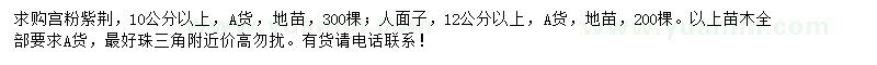 求购10公分以上宫粉紫荆、12公分以上人面子