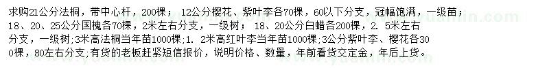 求购法桐、樱花、紫叶李等