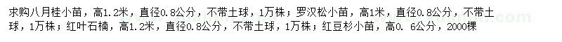 求购八月桂小苗、罗汉松小苗、红叶石楠等