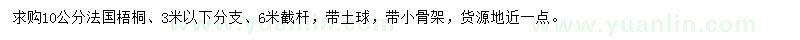 求购10公分法国梧桐