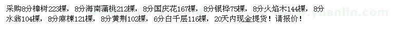 求购樟树、海南蒲桃、国庆花等