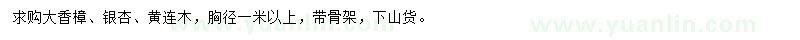求购大香樟、银杏、黄连木