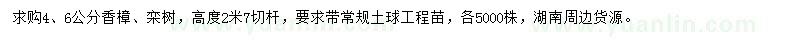 求购4、6公分香樟、栾树