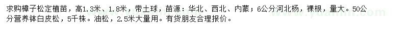 求购樟子松、河北杨、白皮松等