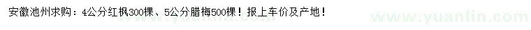 求购4公分红枫、5公分腊梅