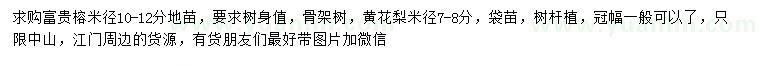 求购米径10-12公分富贵榕、7-8公分黄花梨