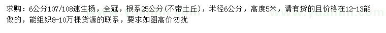 求购米径6公分107、108速生杨