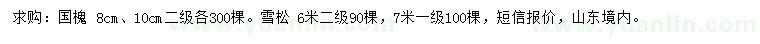 求购8、10公分国槐、6、7米雪松