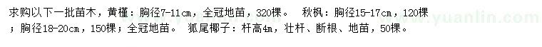 求购黄槿、秋枫、狐尾椰子