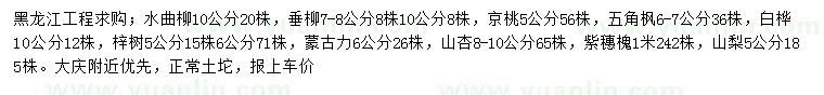 求购水曲柳、垂柳、京桃等