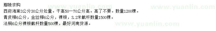 求购西府海棠、青皮柳、金丝柳等