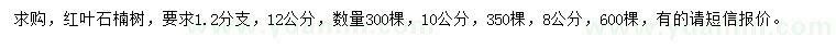 求购8、10、12公分红叶石楠树