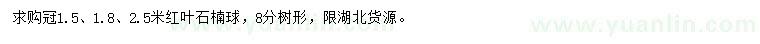 求购冠1.5、1.8、2.5米红叶石楠球