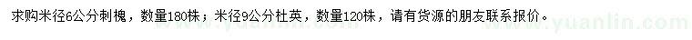 求购米径6公分刺槐、9公分杜英