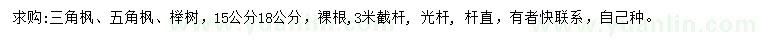 求购三角枫、五角枫、榉树