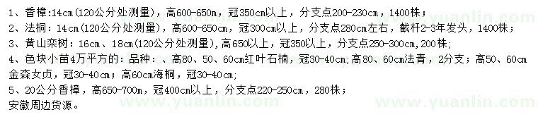 求购香樟、法桐、黄山栾树等