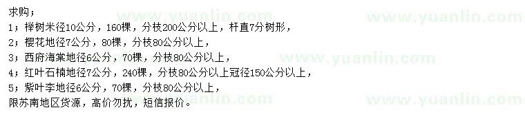 求购榉树、樱花、红叶石楠等